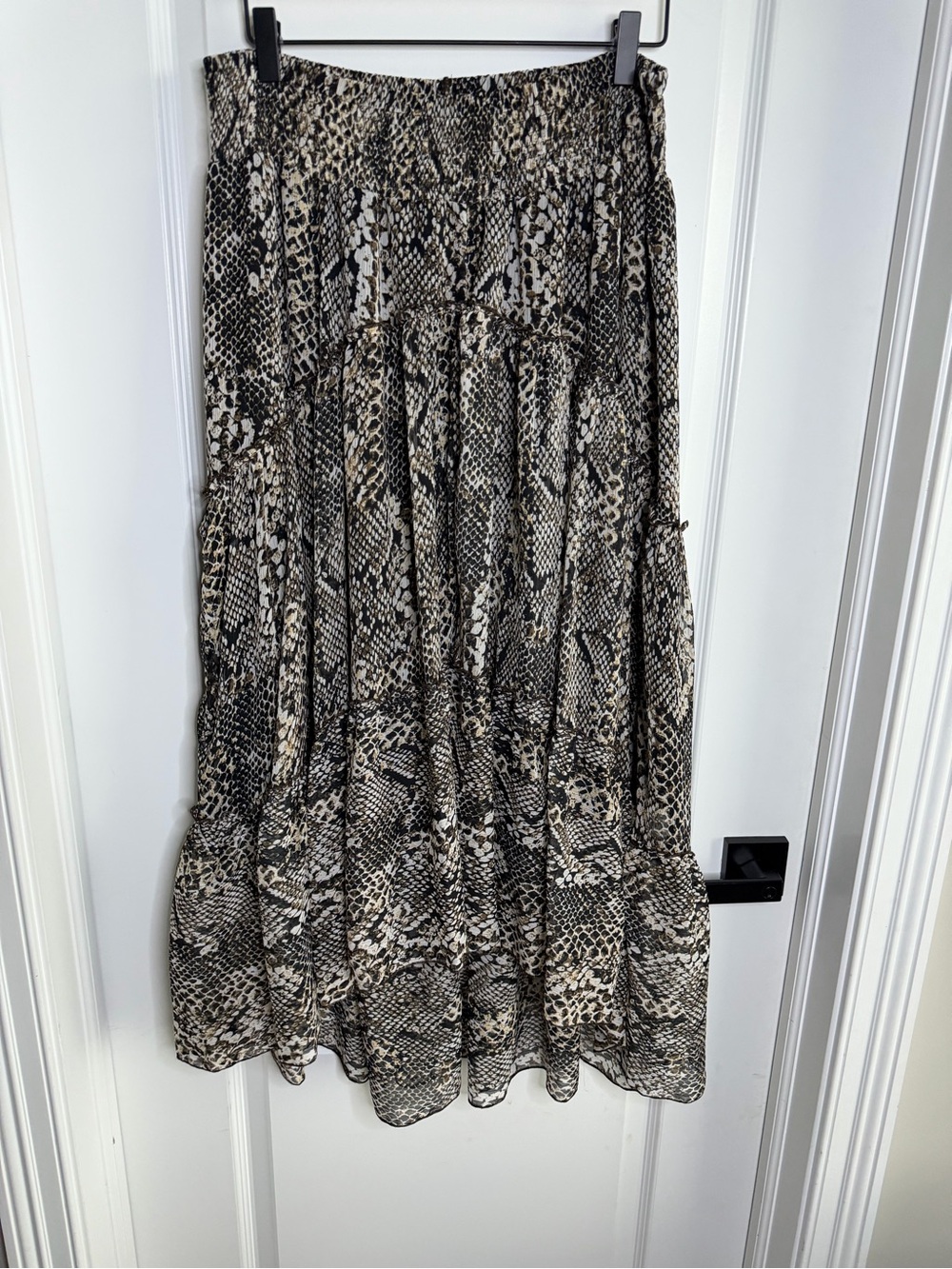 Primark Womens Snake Print Tiered Maxi Skirt Size Large NWT Smocked Waist Boho